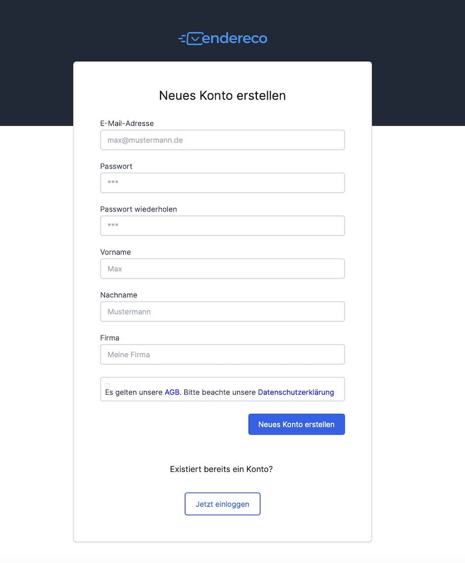 Endereco bulk check Create new account