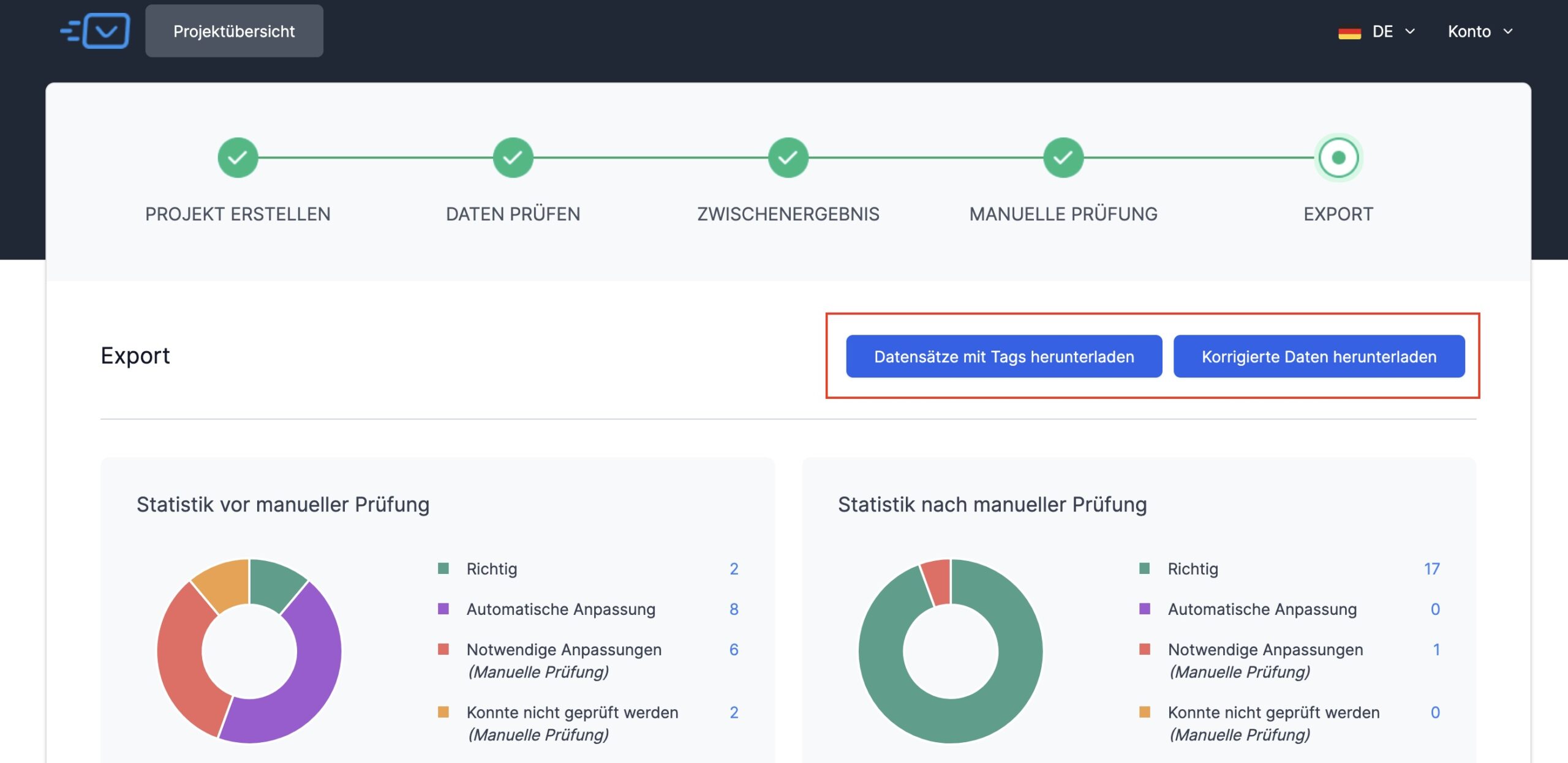 Endereco mass testing statistics export