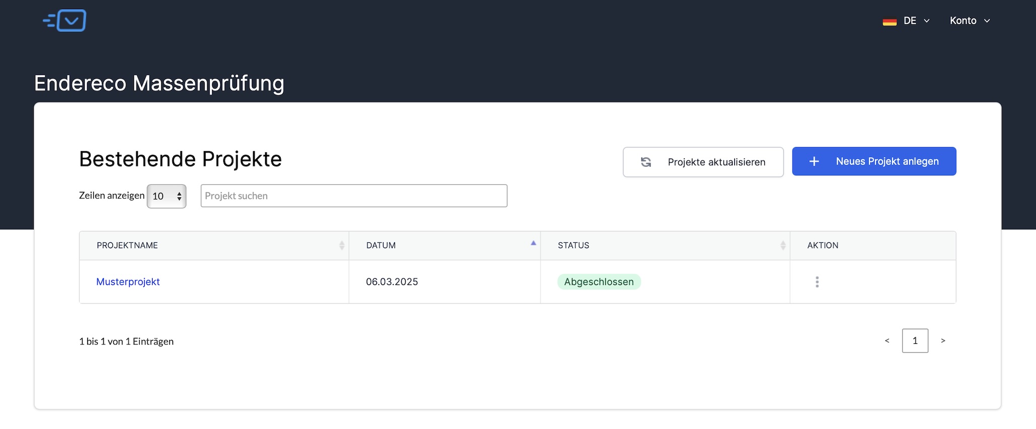 Endereco mass testing project created