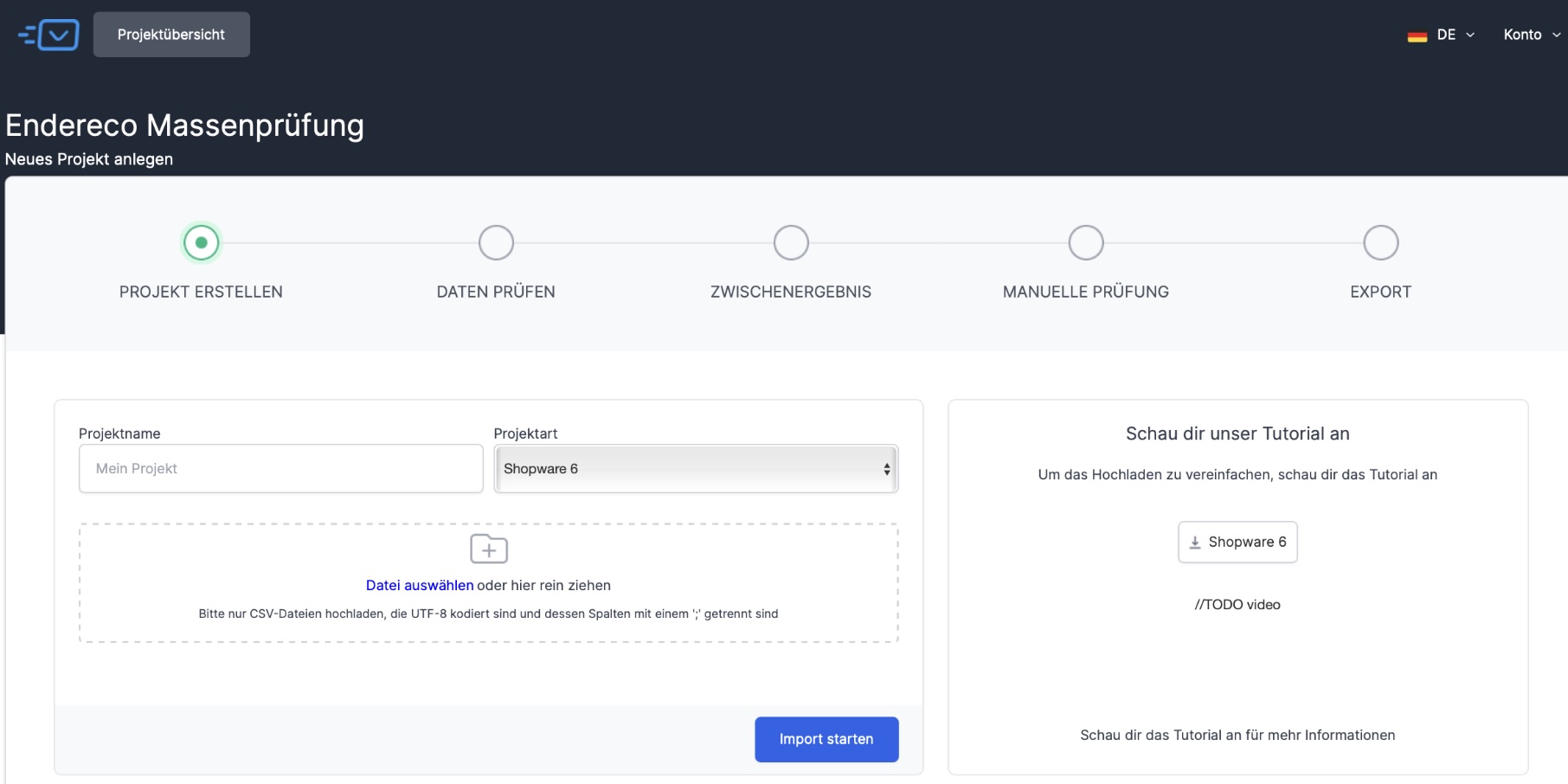 Endereco mass testing Select project type