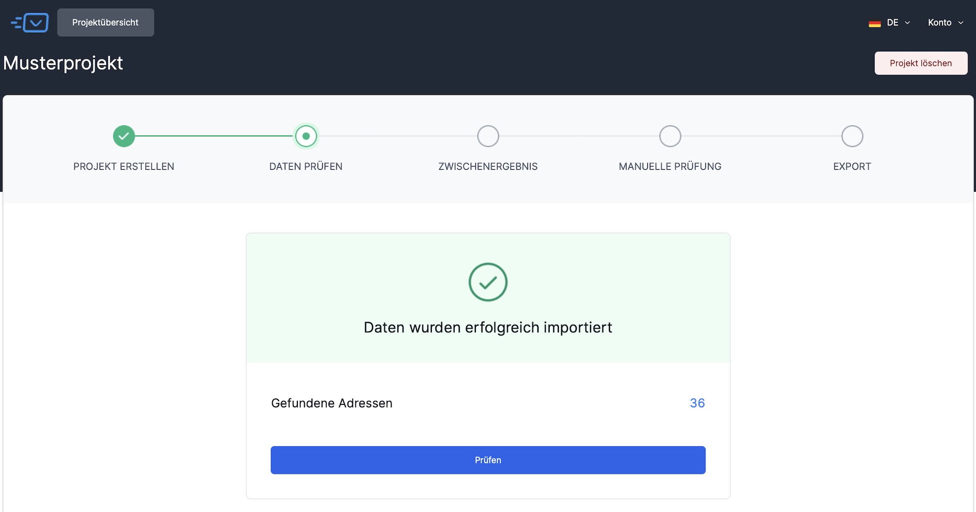 Endereco mass check data successfully imported